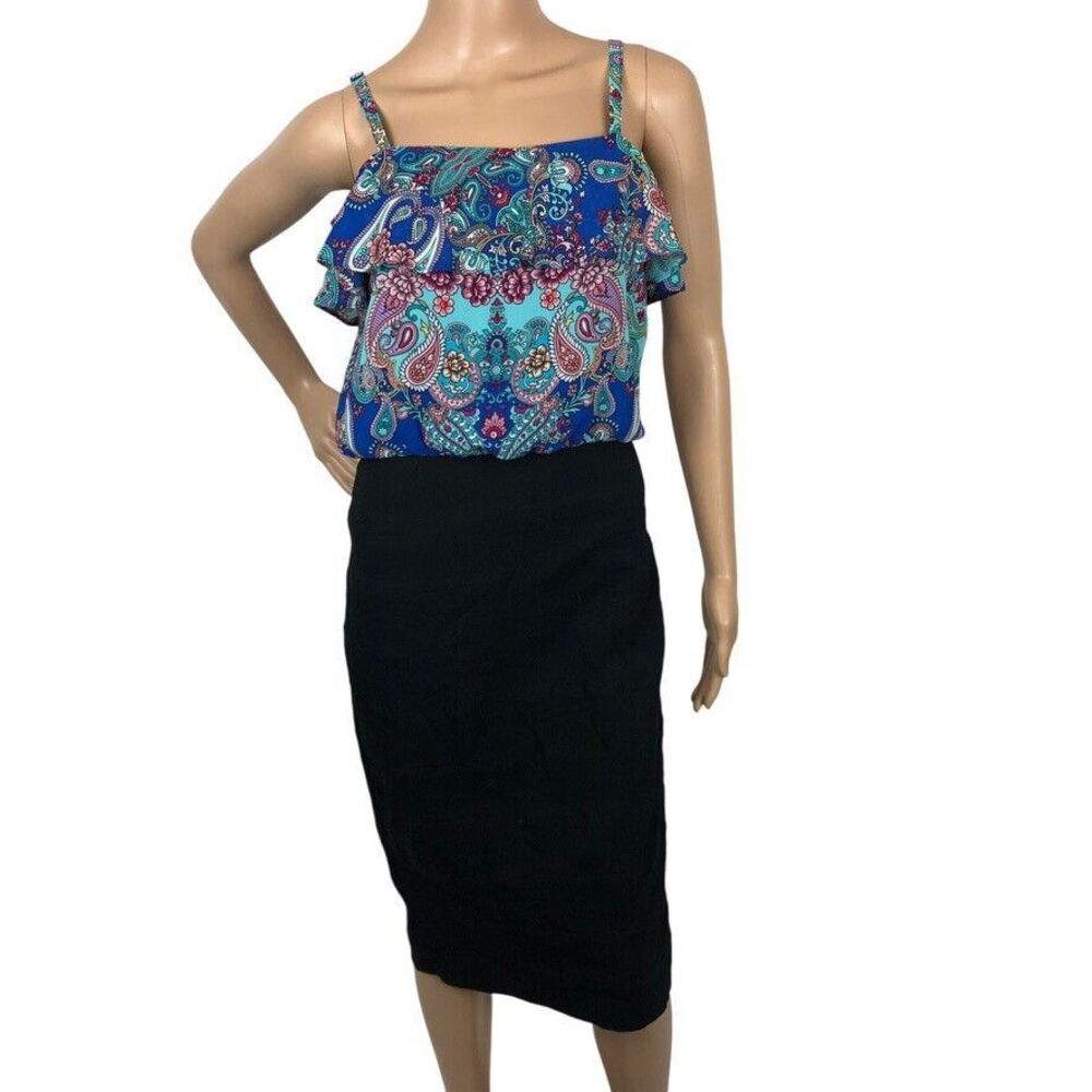 Nicole Miller Bodycon Sheath Dress Size 2 Paisley Print Sleeveless Office Career